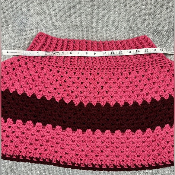 Handmade Chunky‎ Knit Pink Burgundy Crochet Poncho Shawl Boho Granny Cottage - Picture 10 of 10